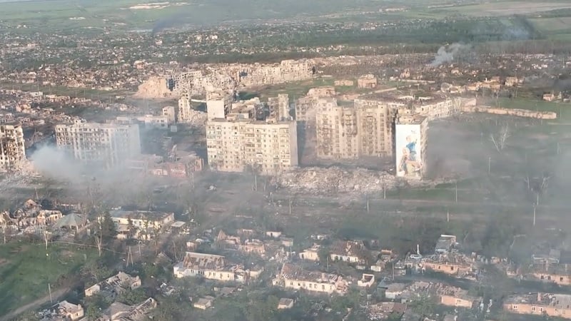 An Aerial View of the Remains of Bakhmut