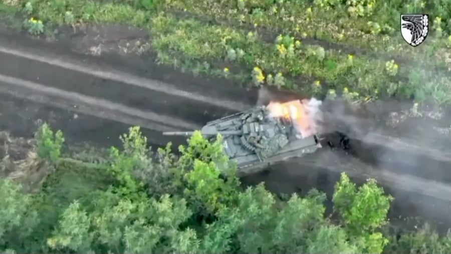 Russian Tank Driver Bails After Javelin Strike