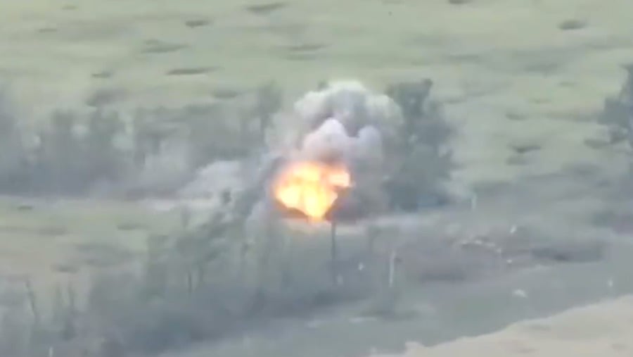 Russian Tank Hits 2 Land Mines