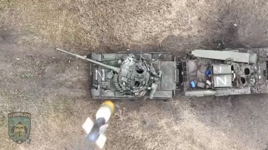 Drone Takes Out Russian Tank And Recovery Vehicle With Grenades