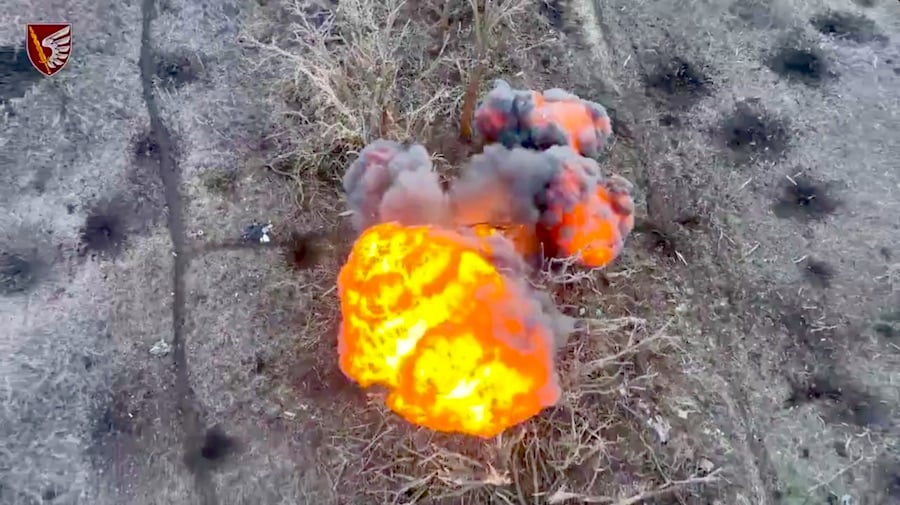 Thermobaric Grenade Dropped On Russian Infantry